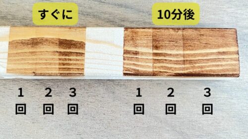ワックスは重ね塗りすることで、色の濃さと艶を調整できる。おすすめは10分放置の2回塗り。色艶ともにバランスがいい。