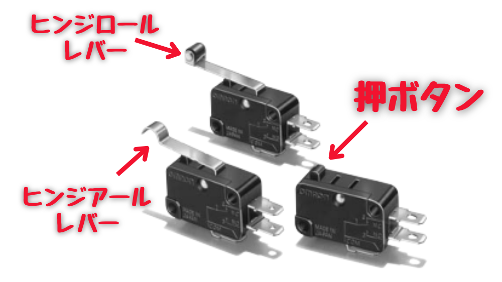 マイクロスイッチのヒンジレバーの形状の種類と説明