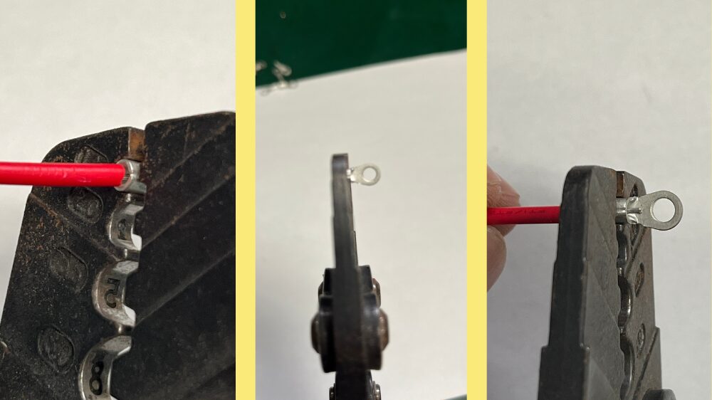 圧着端子を圧着工具にセットする