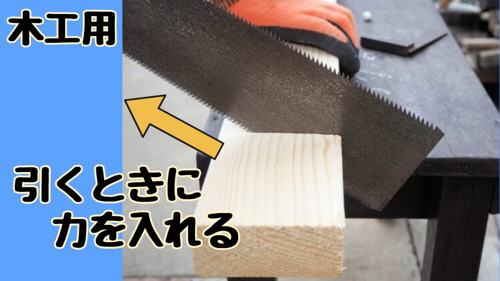 木工用ノコギリは引いて切る